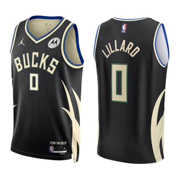 Men%27s Milwaukee Bucks #0 Damian Lillard Black Stitched Basketball Jersey Dzhi->los angeles lakers->NBA Jersey